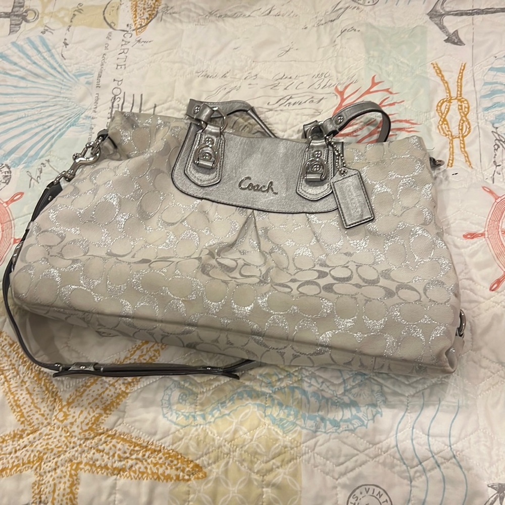 Light gray & Silver signature Coach handbag
